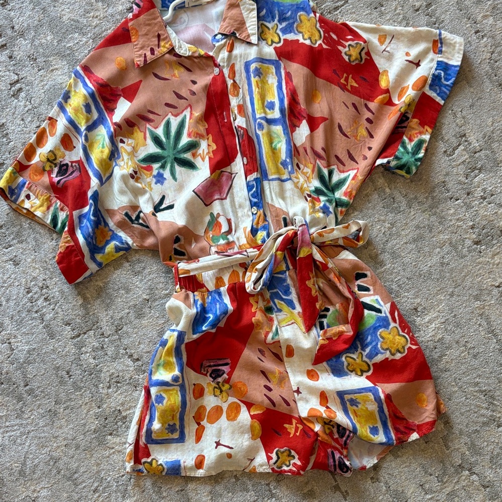 Colorful Abstract Print Short Romper